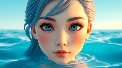 A beautiful woman is floating in the ocean as the background