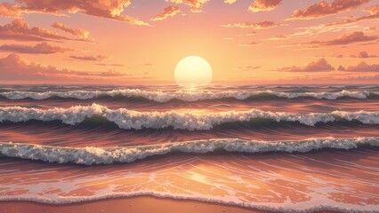 sunset over the sea style anime