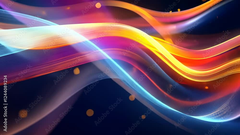 Poster dynamic flow of multicolored light waves with particle accents