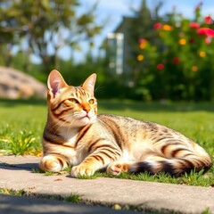 cat on the lawn on a sunny day