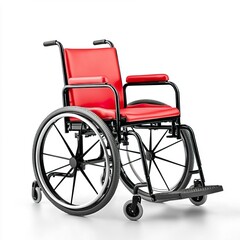 Fototapeta premium Bright Red Wheelchair on White Background for Accessibility Themes