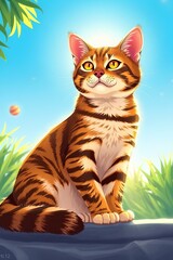 cat on the wall on a sunny day