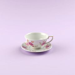 Fototapeta premium Elegant Floral Tea Cup and Saucer on Soft Pastel Background