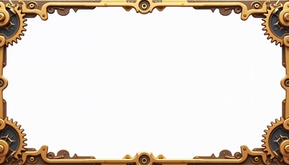 Steampunk frame with intricate gear shapes in bronze and gold on transparent background