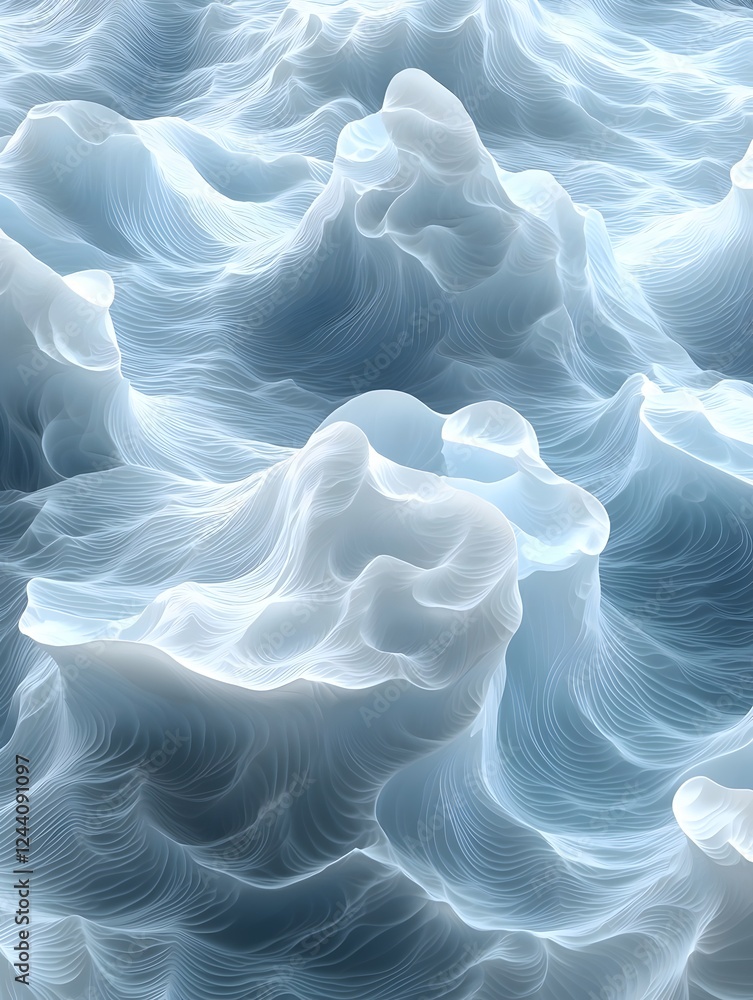 Aufkleber an abstract depiction of ocean-like waves, with gentle curves and flowing lines in soft blue and whi