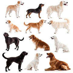 Obraz premium 12 Beautiful Dogs Standing in Various Poses Against White Background