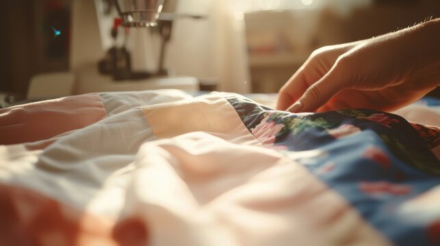 Hand stitching a colorful quilt in a cozy setting during National Craft Month