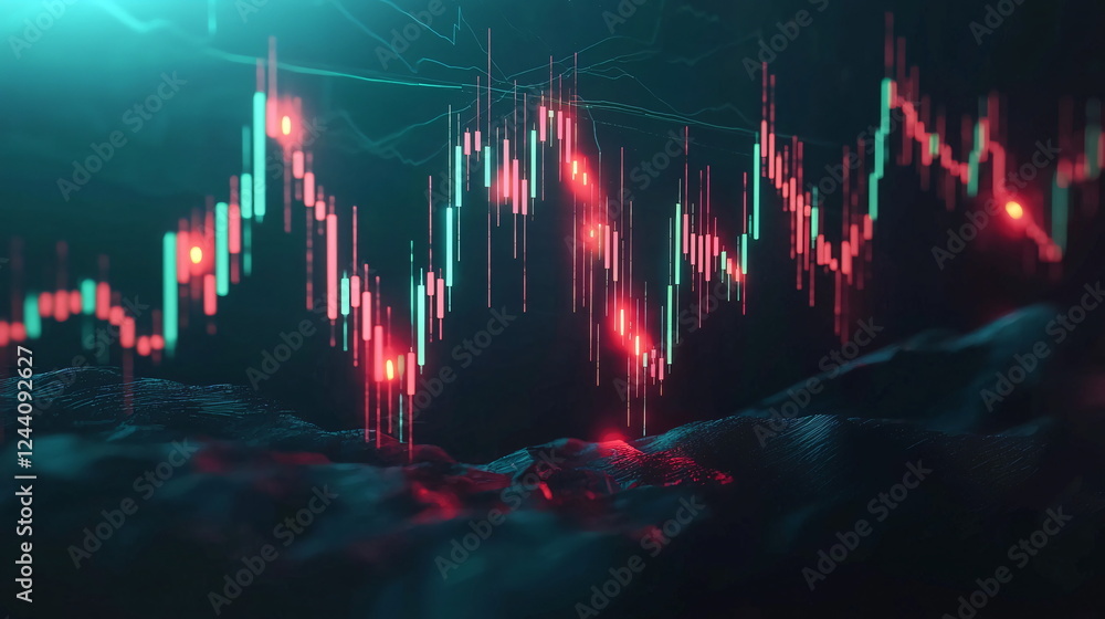 Poster vibrant candlestick chart in dynamic market environment displaying bullish and bearish trends with g