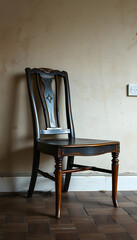 Old chair flaked wall, digital art. with white shades