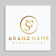SF  letter mark and branding golden colour logo design with a leaf. And your best choice.