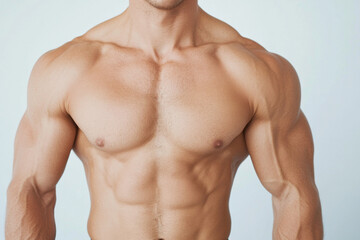 Fototapeta premium A man with a muscular chest and arms