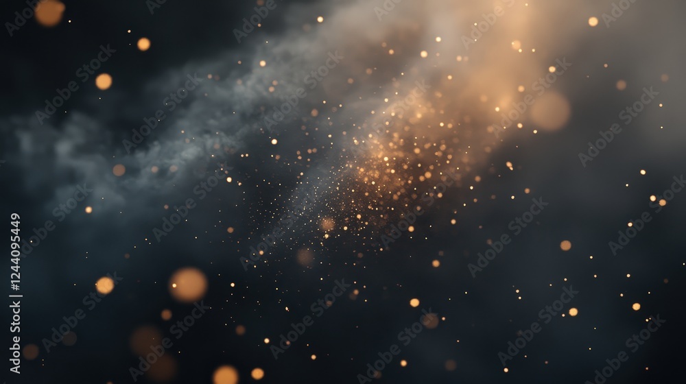 Poster close-up image of particles in the air, with pm 2.5 highlighted among other pollutants, illustrating