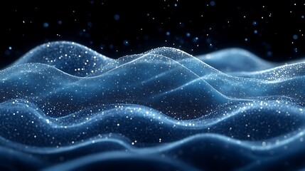 Abstract Blue Glittering Waves Dark Background