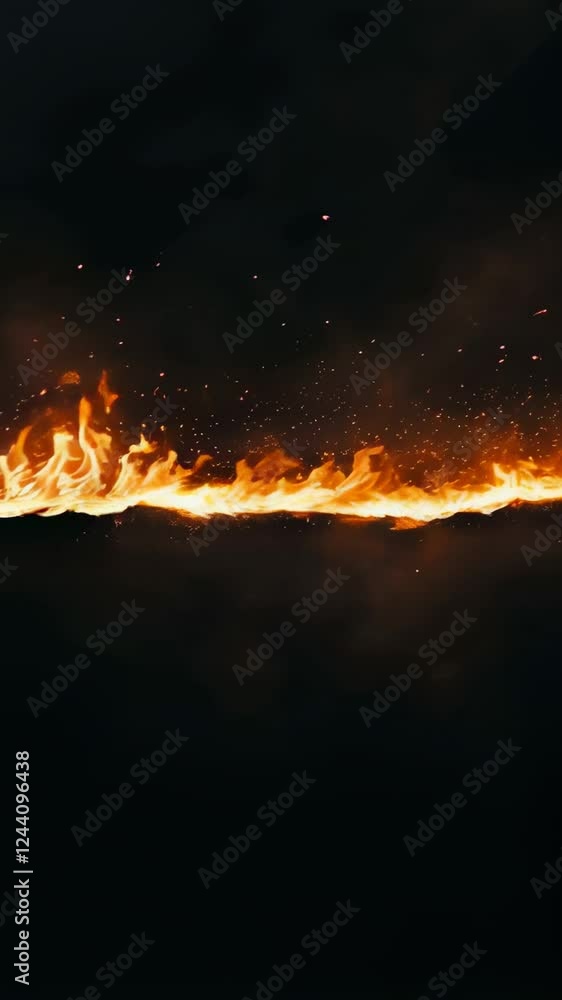 Poster intense flames racing across the ground create a fiery line, illuminating the dark night with an ora
