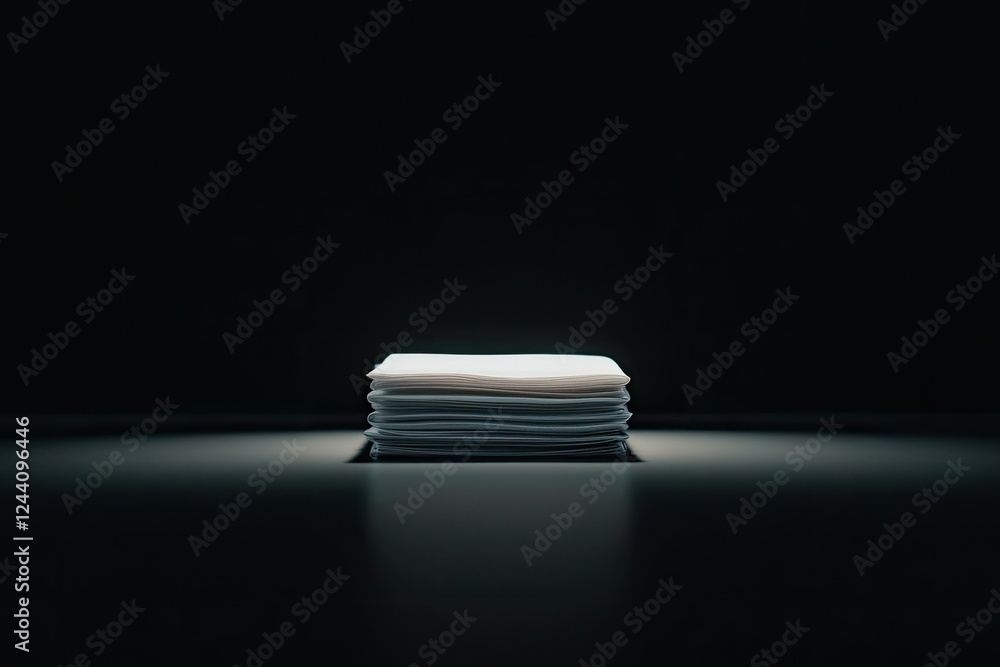 Poster minimalist monochrome image of surgical instruments stacked neatly on sterile table illuminated by f