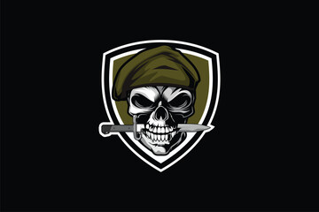 Army Skull head with knife military theme vector image template