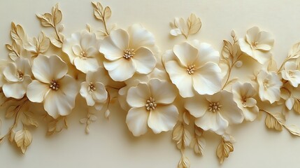 Elegant Cream Flowers and Leaves Bas Relief Design