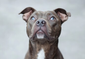 Close-up Portrait of a Brown Dog with Blue Eyes Showcasing Unique Features, Captivating Expression, and Soft Fur in a Studio Setting
