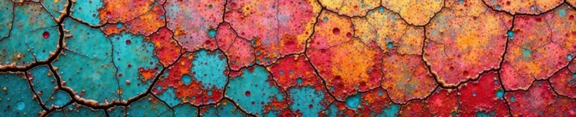 Naklejka premium Cracked, peeling paint revealing oxidized layer, abstract, cracked
