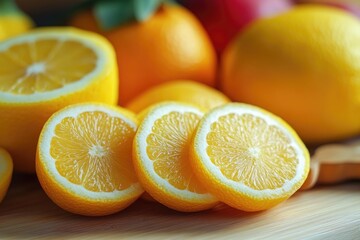 Fresh oranges sliced in half on a clean cutting board, ready for use