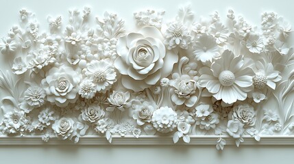 White Floral Bas Relief Wall Decor Panel