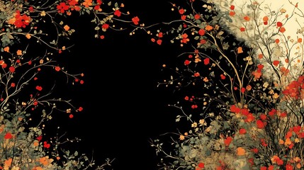 Red and Gold Floral Frame Artistic Design