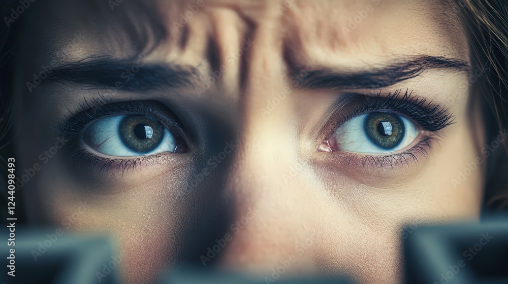 Poster persons face with furrowed brows, deep in thought as they solve a complex problem or puzzle.