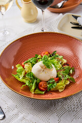 Fresh Burrata with Tomato and Greens Bright, Modern Culinary Art