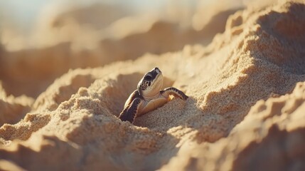 rare turtle hatchling emerging from the sand and heading toward the ocean, symbolizing hope and the ongoing efforts to protect endangered sea turtles.