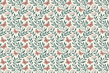 Elegant Floral and Leaf Seamless Vector Design