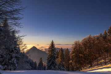 Pieniny , góry, zima, śnieg, Karpaty, mgły, Tatry, Dunajec