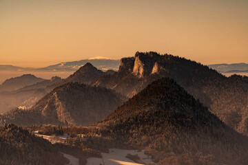 Pieniny , góry, zima, śnieg, Karpaty, mgły, Tatry, Dunajec