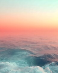 Naklejka premium A serene seascape featuring gentle waves and a pastel sunset. The water reflects soft hues of blue and pink, creating a tranquil atmosphere perfect for relaxation.