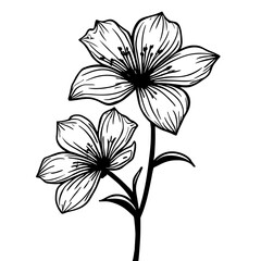 Beautiful Flower Tattoo Silhouette in One Color Against an Elegant White Background with Artistic Lines