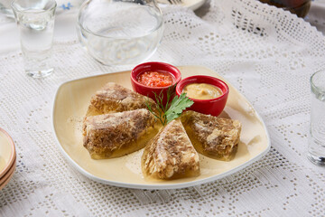 Traditional Russian Aspic with Mustard and Horseradish in Elegant Composition