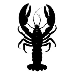 An illustration featuring a black lobster silhouette set against a clean white background depicting a lobster with detailed claws and antennae, symbolizing strength and resourcefulness.