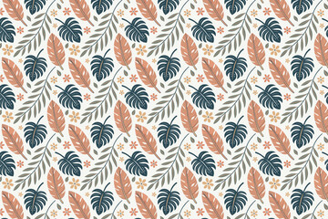 Fototapeta premium Nature-Inspired Floral and Leaf Seamless Pattern Design