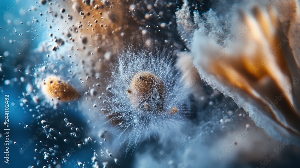 Poster dust particles on a microscope slide, showcasing their varied and intricate structures in stunning d