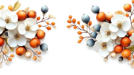 White Flowers Orange and Blue Berries Autumnal Arrangement