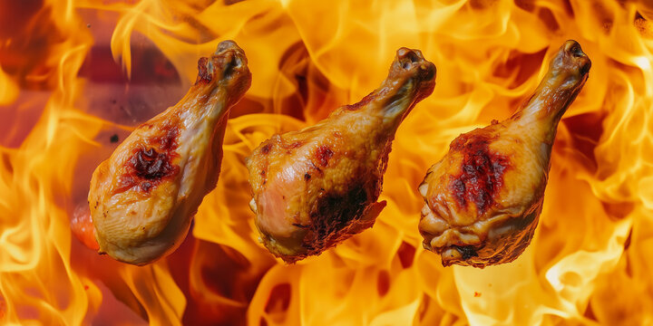Muslos de pollo sobre fuego representando una barbacoa