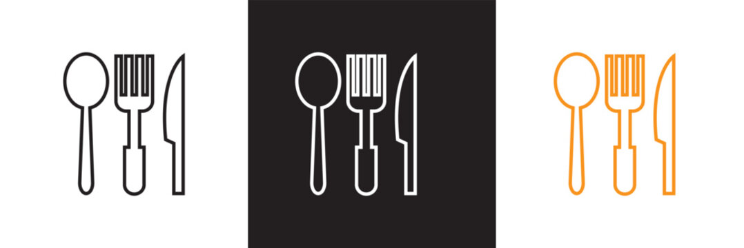 Spoon, Fork, and Knife vector Icon Symbol for Logo, Pictogram, App or Graphic Design Element.   isolated on white and black background. vector illustration. EPS 10