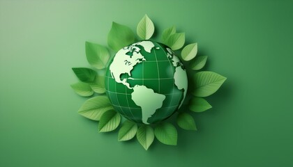 지구본 위에 초록색의 환경 보호 아이콘이 함께 배치된 모습