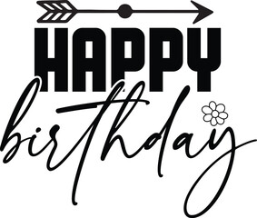 Happy Birthday graphic design with arrow and heart. A bold, graphic design of 