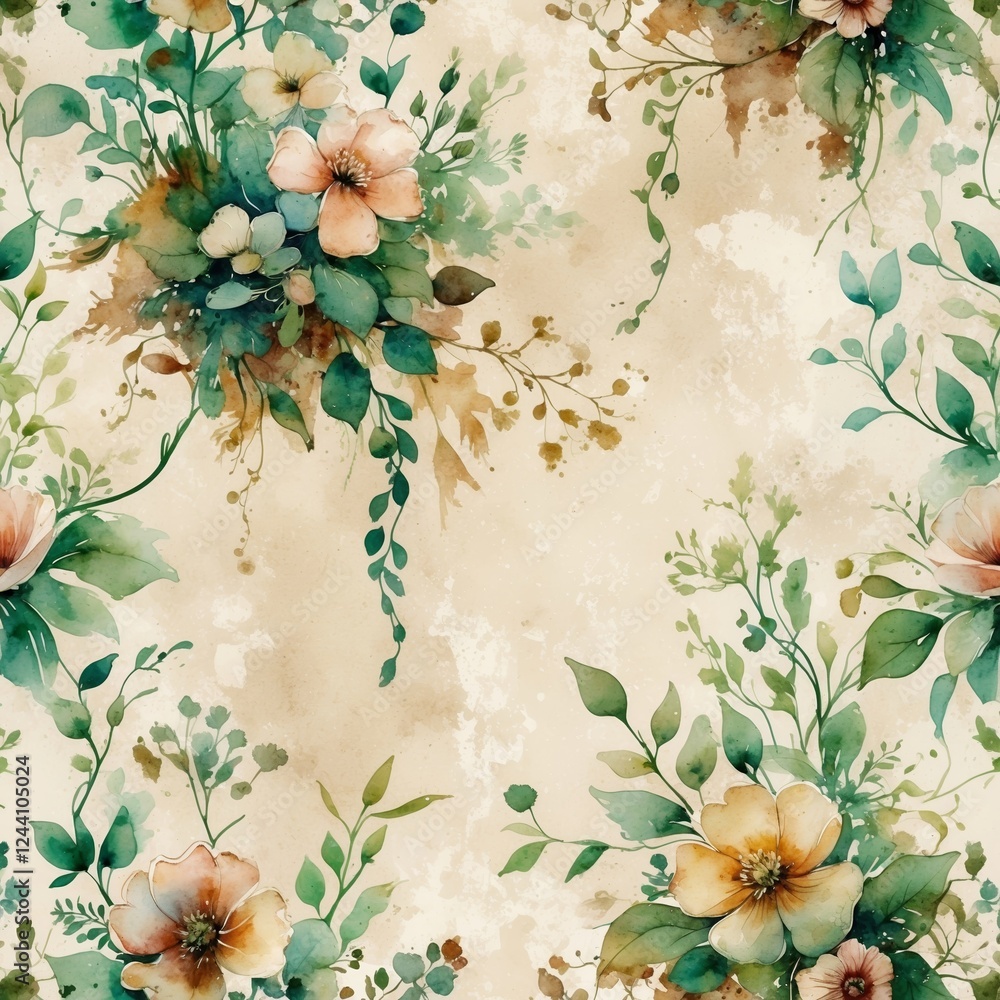 Poster floral pattern design featuring soft colors and intricate botanical details suitable for home decor 