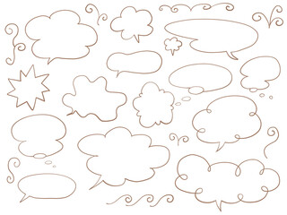 線画の吹き出しの手描きイラストセット