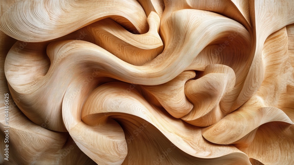 Poster organic, abstract shapes resembling waves and spirals, subtly curving and twisting, creating an atmo