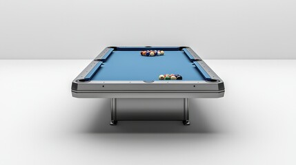 Modern pool table, light gray, blue felt, game, room