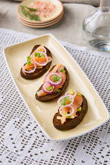 Artistic Sourdough Toast with Herring Rustic Gourmet Delight in Natural Light