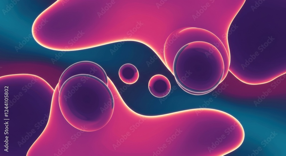 Poster abstract fluid shapes with neon glowing edges on gradient background