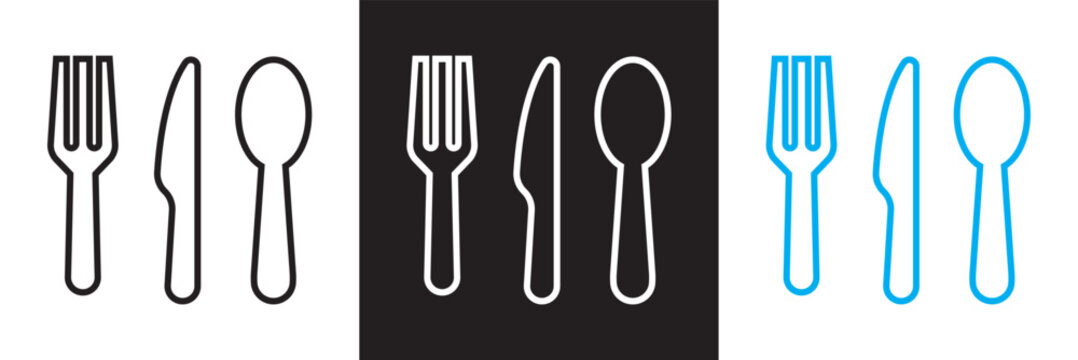 Spoon, Fork, and Knife vector Icon Symbol for Logo, Pictogram, App or Graphic Design Element.   isolated on white and black background. vector illustration. EPS 10